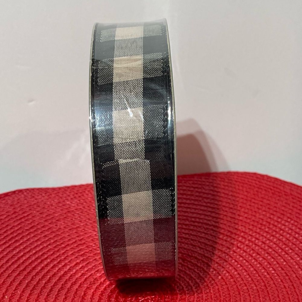 Members Mark Wired Ribbon Black and Cream Buffalo Check 50 yards NWT